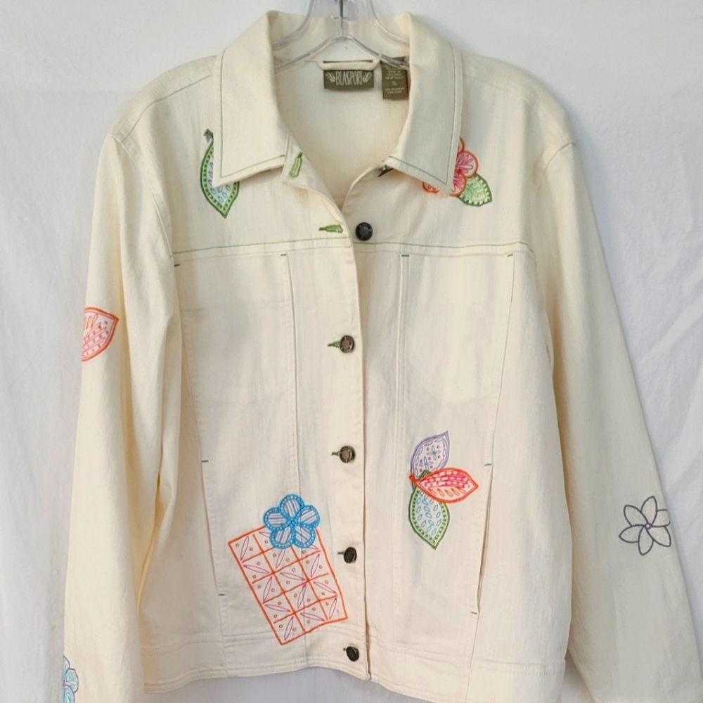 Blassport Cream Denim Embroidered Jacket